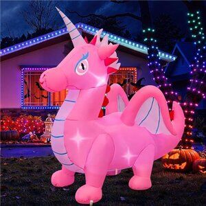 5.5FT Halloween Inflatable Pink Unicorn Dragon, Blow Up Halloween Inflatables